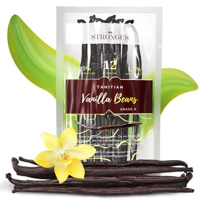 12 Large Tahitian Vanilla Beans - Vacuum Sealed Grade A Vanilla Pods - Rich, Creamy Flavor &amp; Aroma - Ingredients for Baking, Homemade Extract, Paste, Brewing, Coffee, Cooking - 12-Pack