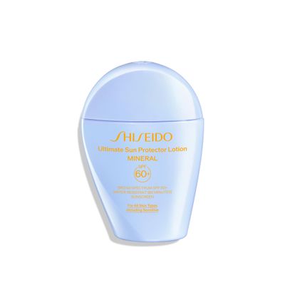 Shiseido Ultimate Sun Protector Lotion Mineral SPF 60 - Sheer, Broad-Spectrum Sunscreen for Face &amp; Body - Visibly Improves Fine Lines, Smoothness &amp; Skin Tone - Fragrance Free, All Skin Types - 50 mL