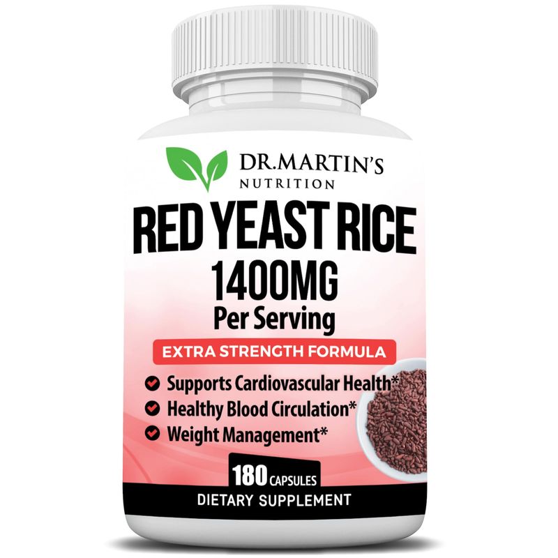 Red Yeast Rice Extract 1400mg Supplement 180 Count Maintain Healthy Cholesterol Levels Supports Cardiovascular &amp; Blood Circulation For Healthy Heart, Digestion, Weight Management &amp; Overall Health