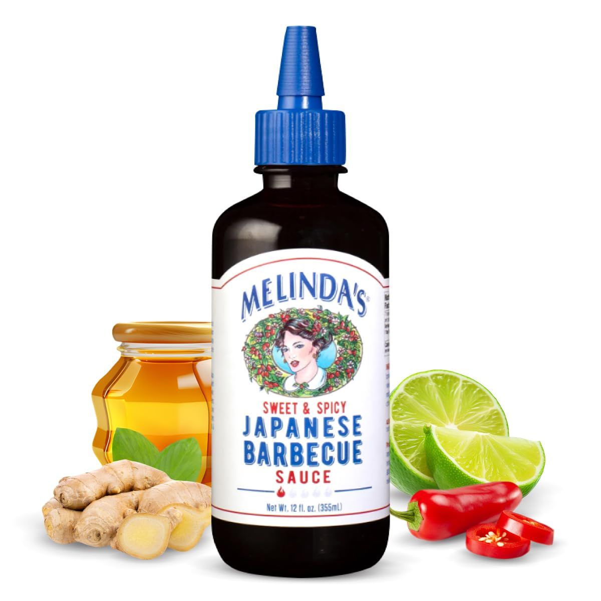 Melindas Japanese BBQ Sauce - Gourmet Japanese Spicy Sauce and Marinade Made with Soy, Ginger, Garlic, Red Chilies &amp; Honey - Gluten Free - 12oz, 1 Pack