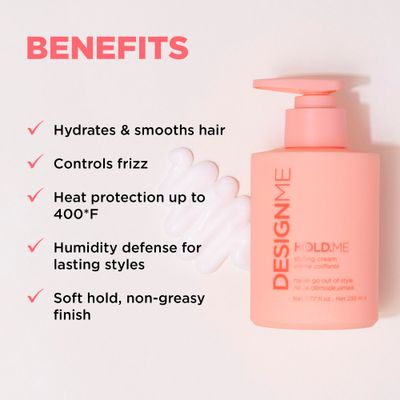 Design.Me HOLD.ME Styling Cream Hair Smoothing Cream for Blowouts &amp; Sleek Looks Hydrating, Tames Frizz &amp; Flyaways, Adds Shine &amp; Smooths Hair Soft Hold Blow Dry Cream For All Hair Type