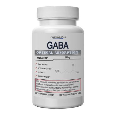Superior Labs GABA Supplement 750mg Maximum Strength Mood Enhancement Natural Relief of Simple Nervous Tension, Promotes Mood Balance, Sleep Quality, and Natural Brain Function