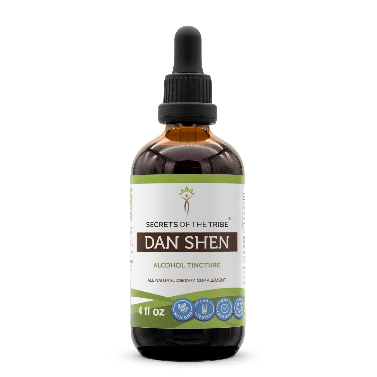 Secrets of the Tribe Dan Shen Tincture Alcohol Extract, Red Sage Danshen, Salvia Miltiorrhiza Dried Root Tincture Supplement 4 FL OZ
