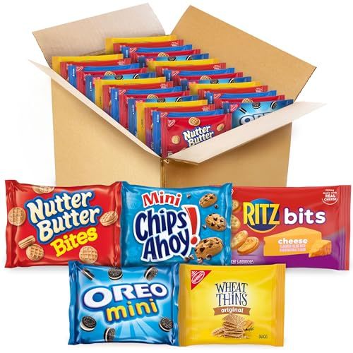 OREO Mini Cookies, Mini CHIPS AHOY! Cookies, RITZ Bits Cheese Crackers, Nutter Butter Bites &amp; Wheat Thins Crackers, Nabisco Cookie &amp; Cracker Variety Pack, 50 Snack Packs