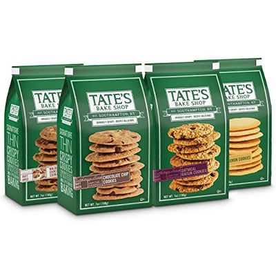 Tate&#39;s Bake Shop Cookies Variety Pack, Oatmeal Raisin Cookies, Chocolate Chip Cookies, Lemon Cookies &amp; Chocolate Chip Walnut Cookies, 4 - 7 oz Bags