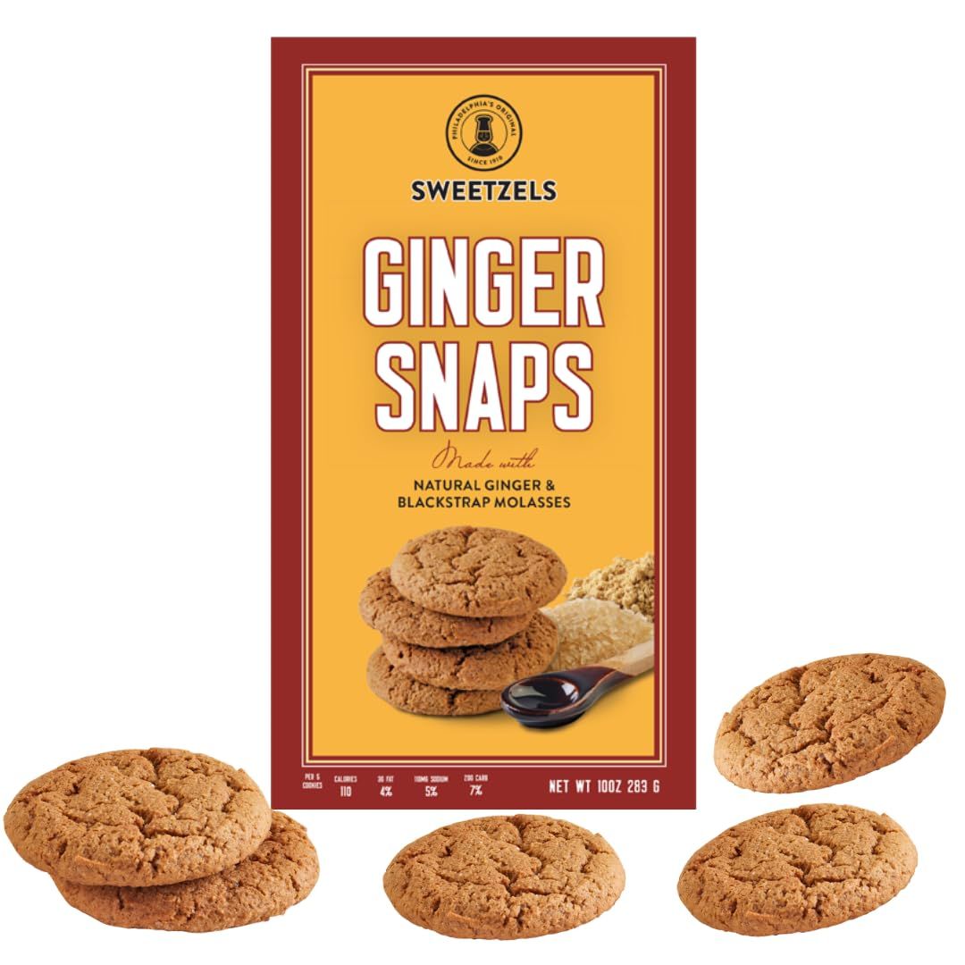 Sweetzels Ginger Snaps Cookies, made with Natural Ginger and Blackstrap Molasses, 10 oz, Pack of 1