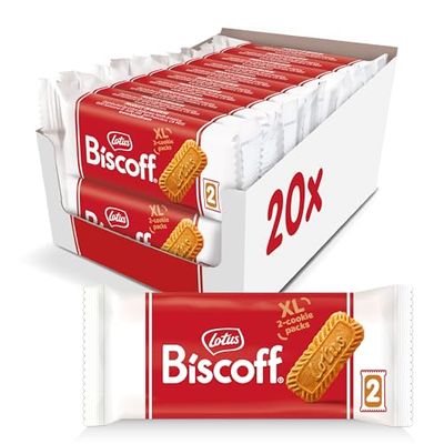 Lotus Biscoff Cookies, Caramelized Biscuit Cookie Snack, Dispenser Box 20 sleeves of 2 extra large cookies Vegan, 0.9 Ounce Pack of 20