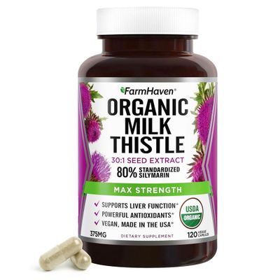 FarmHaven Silymarin Milk Thistle Capsules 375mg Strength 30X Concentrated Seed Extract &amp; 80 Standardized Silymarin Non-GMO 120 Veggie Capsules
