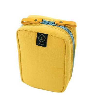 Invite.L Medium Size Stand Up Cosmetic Bag Organized Pockets Wide Open Organizer for Makeup Work Essentials Pouch Toiletry Elegant Korean Beauty Storage Mustard Yellow