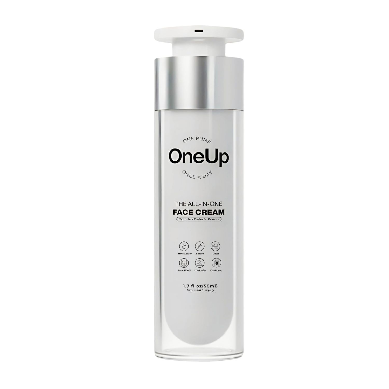 OneUp 6-in-1 Daily Face Cream - Lightweight, Fast-Absorbing Moisturizer with Niacinamide &amp; Beet Root - Clean Beauty Formula with Precision Pump for Hydration &amp; Skin Barrier Support - 1.7 fl oz