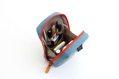 Invite.L Medium Size Stand Up Cosmetic Bag Organized Pockets Wide Open Organizer for Makeup Work Essentials Pouch Toiletry Elegant Korean Beauty Storage Mustard Yellow