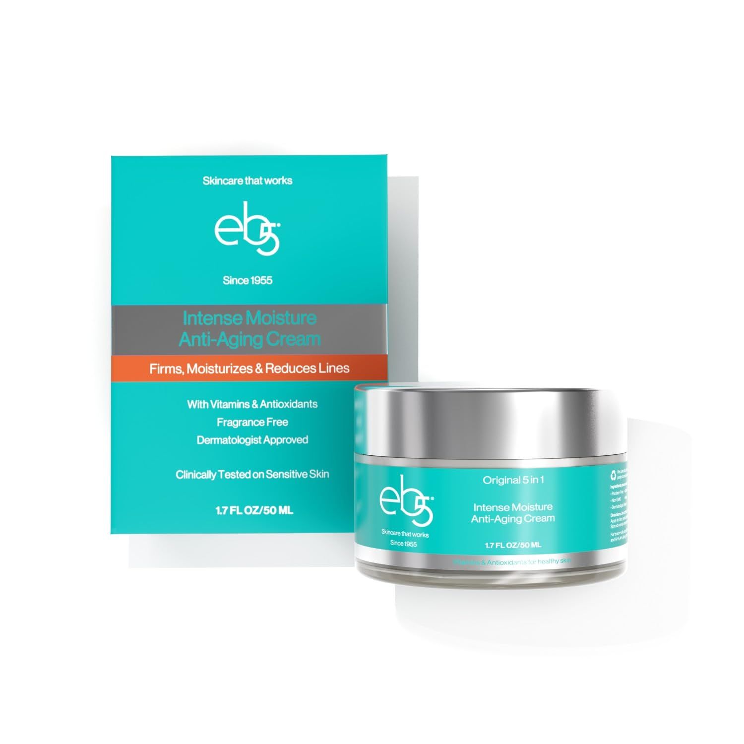 eb5 Intense Moisture Anti Aging Moisturizer Face &amp; Neck Cream- Tone Tighten Skin with Retinol, Fade Fine Lines &amp; Wrinkles with Vitamin E, A &amp; B5-1.7oz.