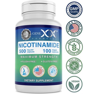 Genex Formulas Nicotinamide 500mg 3-Pack Vitamin B3 Flush Free Niacin Capsules for Healthy Skin - Niacinamide Supplement Pills help Produce Keratin &amp; Support Skin Cell Health &amp; Energy 300 Capsules