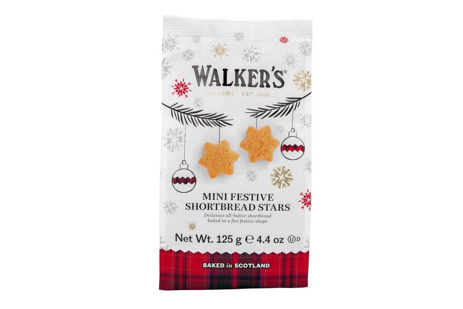 Walkers Mini Festive Shortbread Cookies - Pack of 6 Holiday Shortbread Cookie Bags 4.4 oz - Includes Mini Star-Shaped Christmas Cookies