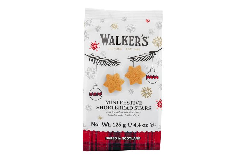Walkers Mini Festive Shortbread Cookies - Pack of 6 Holiday Shortbread Cookie Bags 4.4 oz - Includes Mini Star-Shaped Christmas Cookies