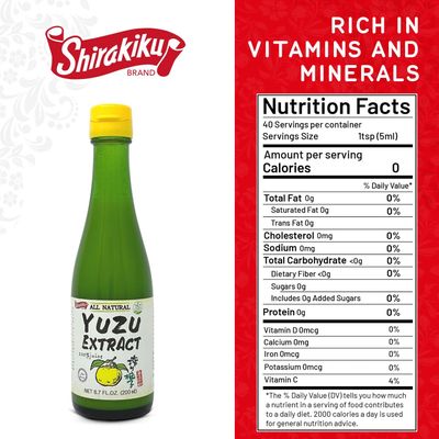 Shirakiku Japanese Yuzu Extract - Pure Yuzu Juice - Versatile Yuzu Extract Used for Baking, Food Flavouring and Asian Drink Mixture Yuzu Sauce - 6. 76 Fl Oz