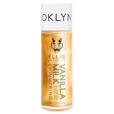 Ellis Brooklyn VANILLA MILK Shimmering Scented, Shimmer Body Oil, Dry Oil for Body, Moisturizing, Vanilla Body Oil Fragrance, Body Glow, 3.2 Fl Oz
