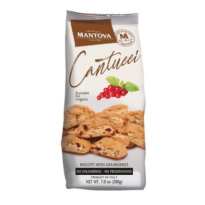 Mantova Cantucci with Cranberries, 7 oz. Pack of 2, Product of Italy, Traditional, Twice-Baked, Crunchy Biscotti, Sweet, Fruity, Tart, Crumbly Cookies Perfect as Breakfast, Snack and Dessert, Pairs...