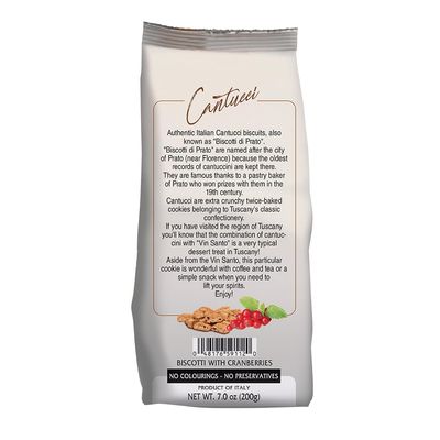 Mantova Cantucci with Cranberries, 7 oz. Pack of 2, Product of Italy, Traditional, Twice-Baked, Crunchy Biscotti, Sweet, Fruity, Tart, Crumbly Cookies Perfect as Breakfast, Snack and Dessert, Pairs...