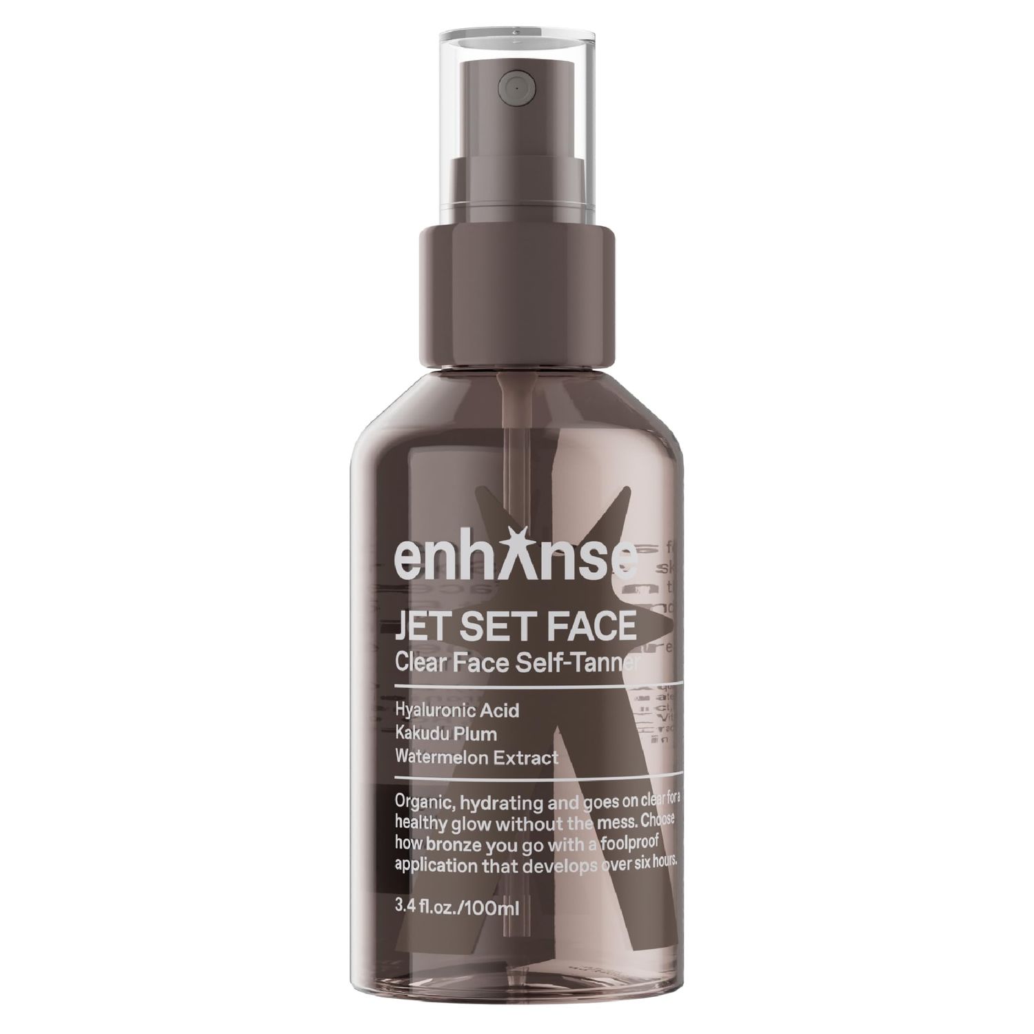 ENHANSE Jet Set Face Clear Self Tanner Spray for Men, Hyaluronic Acid, Hydrating Watermelon Extract, Mess &amp; Streak Free, Anti Orange Tanning Water, 3.4 Fl Oz