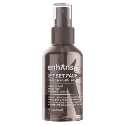 ENHANSE Jet Set Face Clear Self Tanner Spray for Men, Hyaluronic Acid, Hydrating Watermelon Extract, Mess &amp; Streak Free, Anti Orange Tanning Water, 3.4 Fl Oz