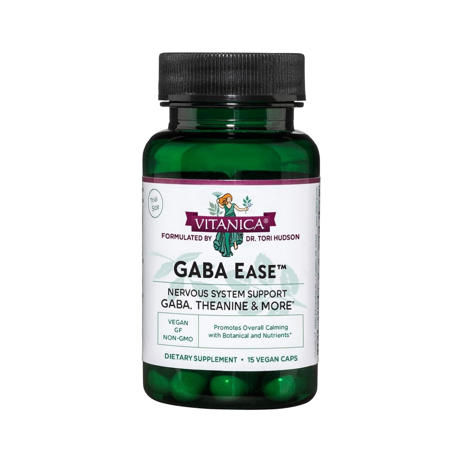 Vitanica GABA Ease - GABA &amp; L-Theanine Supplement for Calm &amp; Relaxation Support - Women&#39;s Health Supplement with GABA, Passionflower, Hops, Skullcap &amp; L-Theanine - Consumer Line - 15 Vegan Caps