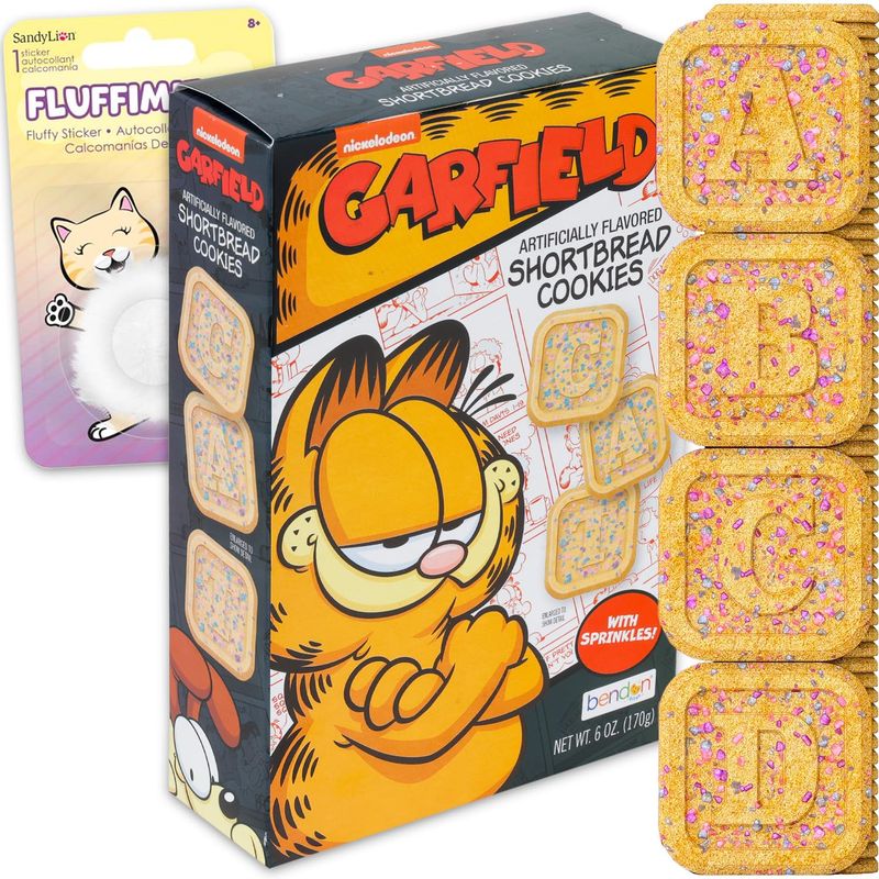 Garfield Shortbread Cookies Snack Box 6oz - Pantry Birthday Party Favors Cookie Pack Bundle with Garfield Sprinkled Cookie Sweet Treats, Stickers Kids Snacks for School Lunch