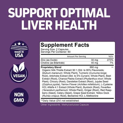 Herbtonics Liver Cleanse Detox & Repair 20-in-1 Liver Detox Complex Milk Thistle Supplement with Artichoke, Dandelion, Turmeric, Berberine Dose for Your Liver 120 Vegan Capsules