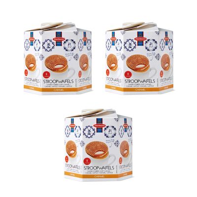 DAELMANS Stroopwafels, Dutch Waffles Soft Toasted, 3 Pack Assortment, Caramel, Kosher Dairy, Authentic Made In Holland, 8 Stroopwafels Per Box 3 Pack