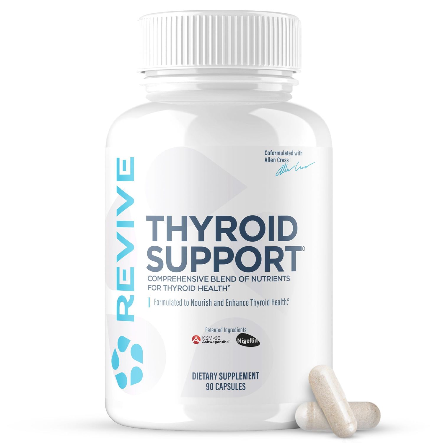 Revive MD Thyroid Support Supplement for Men &amp; Women - Comprehensive Blend of Nutritents Supports Healthy Thyroid Function with Essential Vitamin, Minerals &amp; Herbs - 90 Capsules