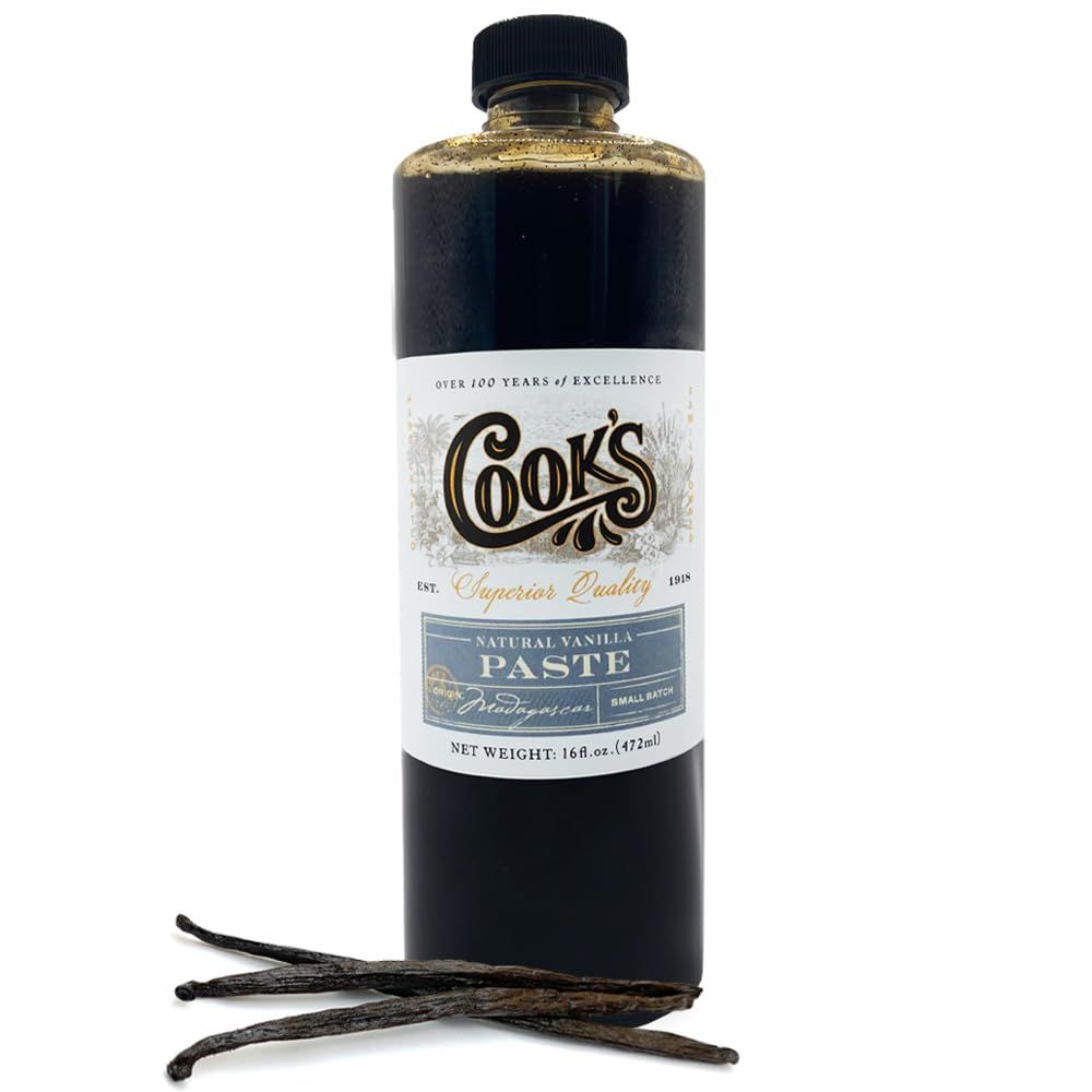 Cook&#39;s, Natural Vanilla Bean Paste, Gourmet Grade A Madagascar Premium Vanilla Made with Fresh Vanilla Beans for Baking and Cooking, 16 oz