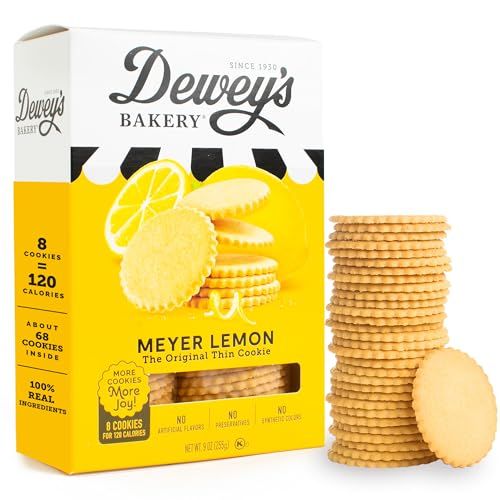 Dewey's Bakery Meyer Lemon Cookie Thins No Artificial Flavors, Synthetic Colors or Preservatives Baked in Small Batches 9oz Pack of 1