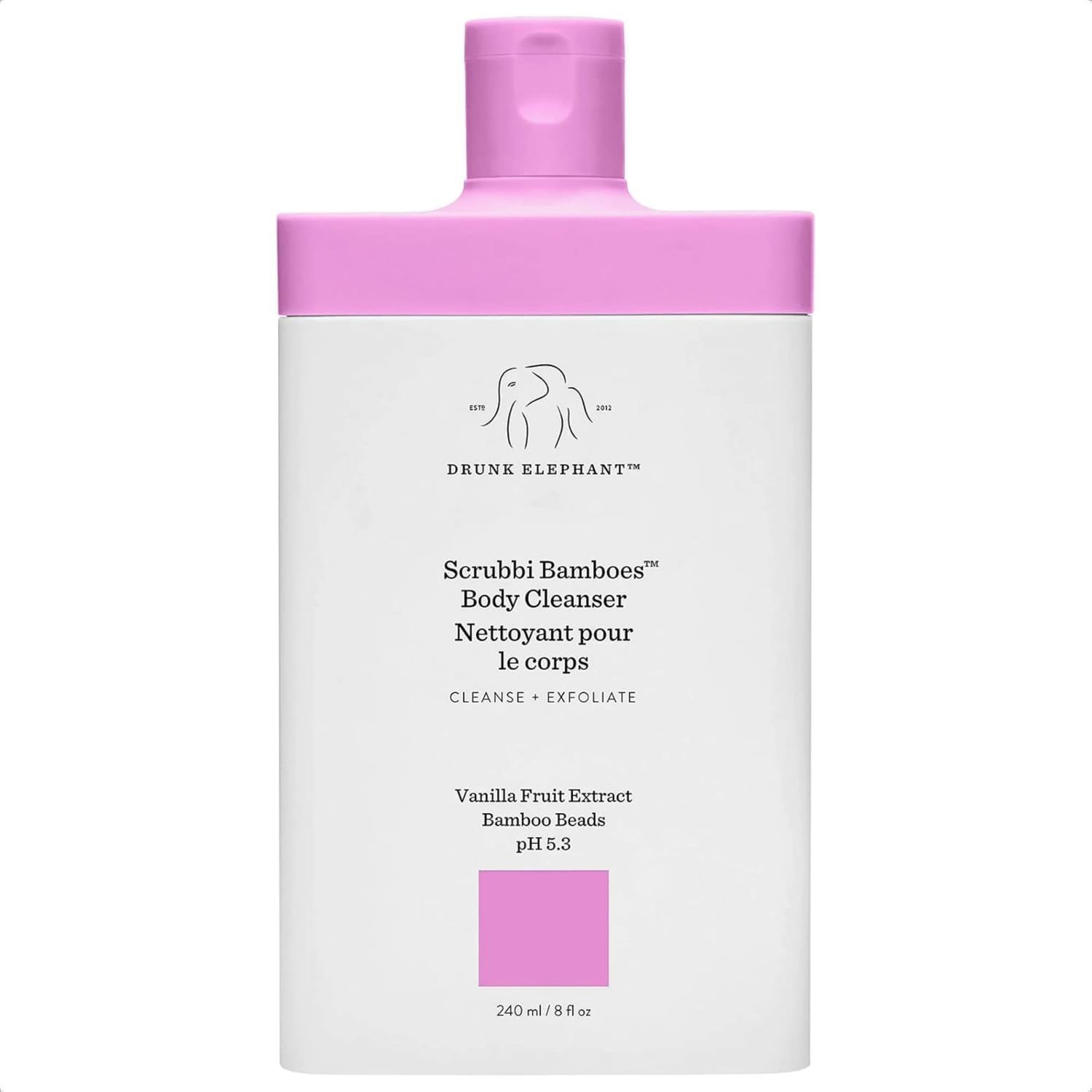 Drunk Elephant Scrubbi Bamboes Body Cleanser - 240 ml8 fl oz - Sulfate-Free Body Scrub Wash - Clean Clinical Skincare - Cruelty-Free - Dermatologist Tested - Free of Essential Oils, Silicones, SLS