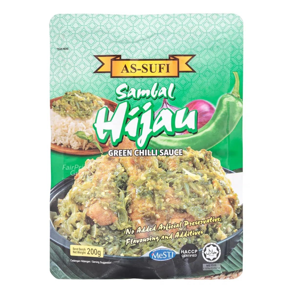 As-Sufi Sambal Hijau Green Chilli Sauce, 200g, 1 Packet