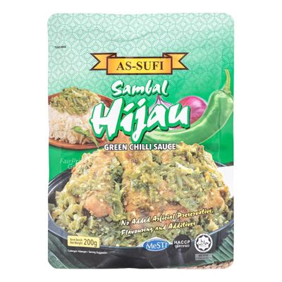 As-Sufi Sambal Hijau Green Chilli Sauce, 200g, 1 Packet