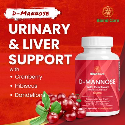 Blend Core D-Mannose with Cranberry, Dandelion &amp; Hibiscus - 1350mg - Urinary Tract &amp; Liver Support - 60 Veggie Capsules