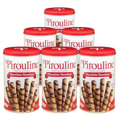 Pirouline Rolled Wafers - Chocolate Hazelnut - Rolled Wafer Sticks, Creme Filled Wafers, Rolled Cookies for Coffee, Tea, Ice Cream, Snacks, Parties, Gifts, and More - 14.1oz Tin 6pk