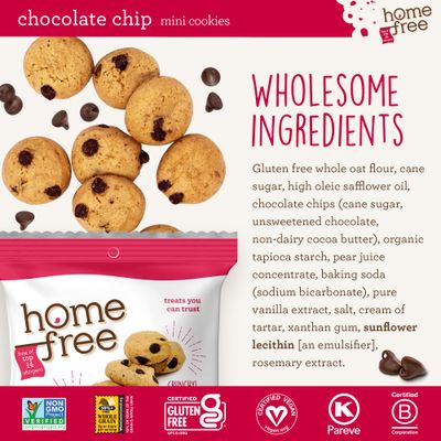 Homefree Treats You Can Trust Gluten Free Mini Cookies, Single Serve, Chocolate Chip, 1.1 Ounce Pack of 10