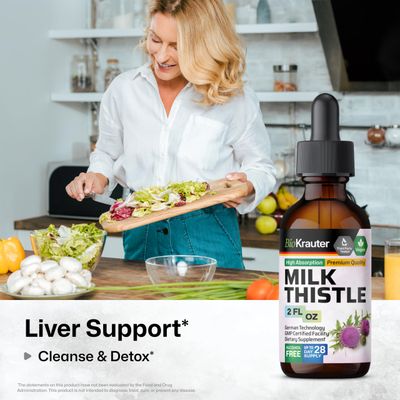 BIO KRAUTER Milk Thistle Liquid Drops - Milk Thistle Silymarin Liver Support Supplement - Alcohol &amp; Sugar Free Tincture for Liver Cleanse Detox - 2 Fl. Oz.