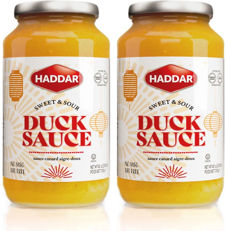 Haddar Sweet &amp; Sour Duck Sauce, 40oz 2 Pack Rich Tangy Texture, No MSG, Fat Free Made From Apricots andor Peaches Perfect for Chinese Foods Certified Kosher