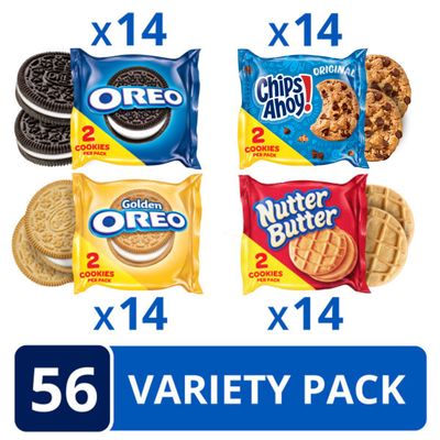 OREO Original, OREO Golden, CHIPS AHOY! &amp; Nutter Butter Cookie Snacks Variety Pack, 56 Snack Packs 2 Cookies Per Pack