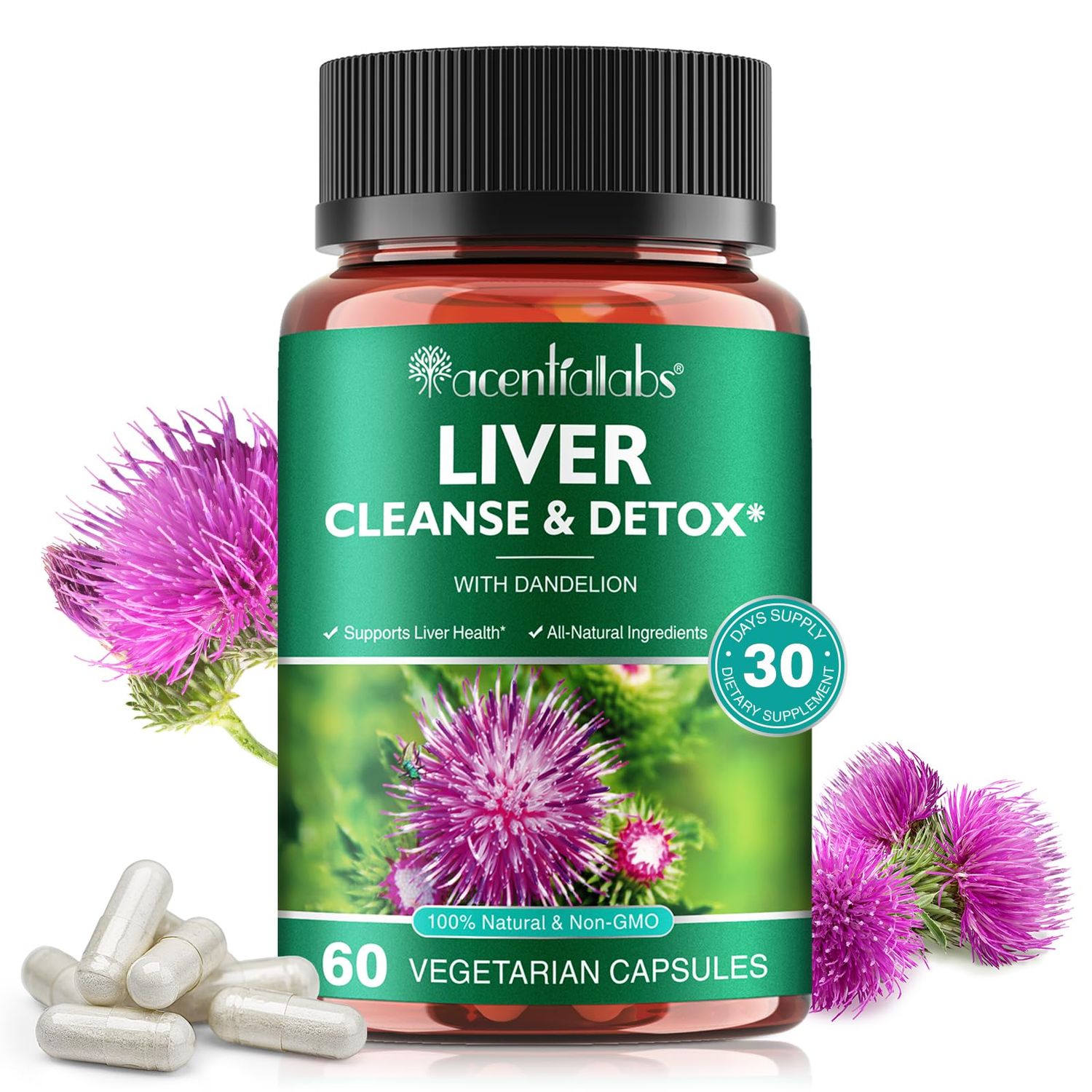 Liver Cleanse Detox &amp; Repair - Health Liver Support Herbal Supplement with Milk Thistle, Burdock, Turmeric Curcumin, Dandelion,and More - 60 Vegan Liquid Phyto-Caps