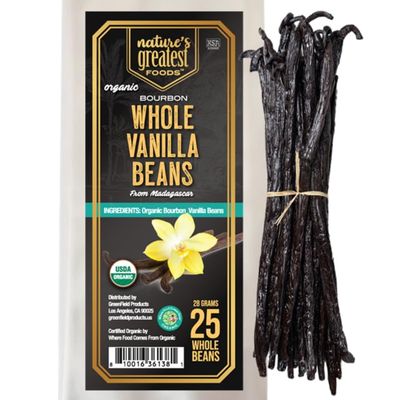 Nature&#39;s Greatest Organic Madagascar Bourbon Vanilla Beans - Grade B, Non-GMO, Kosher, Gluten - Free Sustainably Sourced &amp; Naturally Derived Premium Quality Extract, Baking, and Cooking 25ct