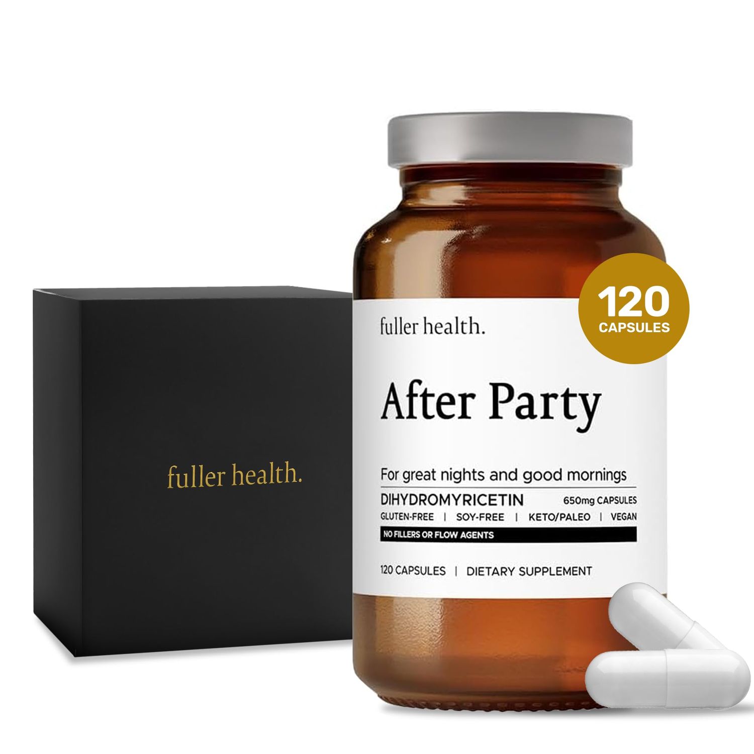 Fuller Health After Party DHM Dihydromyricetin Supplement Supports Liver, Metabolism, Energy Levels, Post-Celebration Relief Feel Refreshed, 650mg Per Pill 1 Bottle, 24 Servings