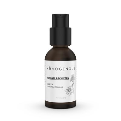 HOMOGENOUS Retinol Recovery Serum, Carrot and Chamomile Formula, 1 oz Amber Glass Pump Bottle