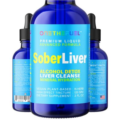 ONETHEFUEL Sober Liver 2oz. Plant-Based Liver Cleanse and Detox Support 100 Natural Hydration Liver Health Supplement Reishi Milk Thistle Rhodiola Vegan 15 Herbals Fast Absorb Tincture Liquid