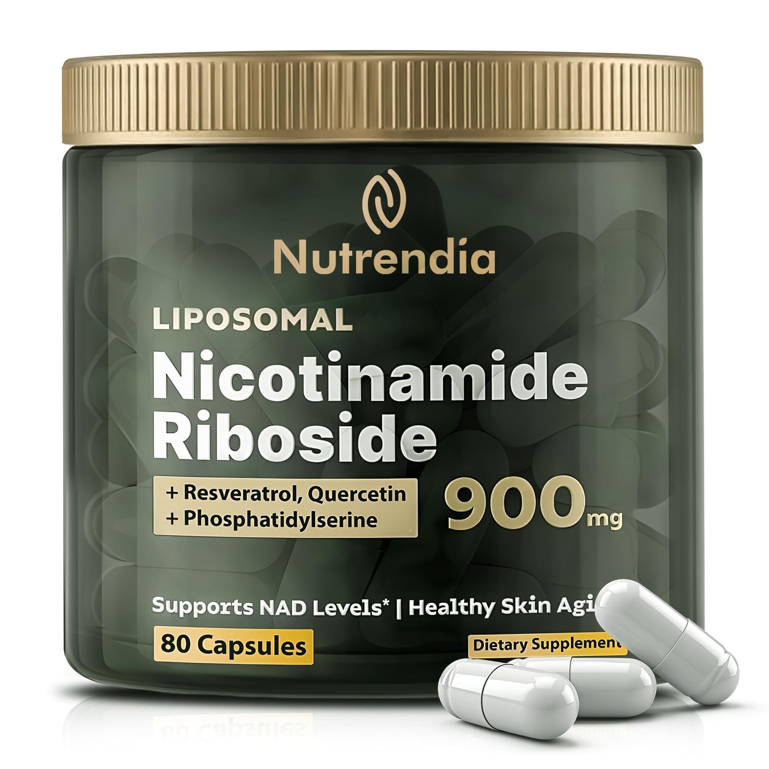 NAD Liposomal Nicotinamide Riboside with Resveratrol &amp; Quercetin NAD - Premium Supplement for Anti-Aging, Enhanced Energy, Improved Focus, Cellular Support - 80 High-Purity Capsules-900mg