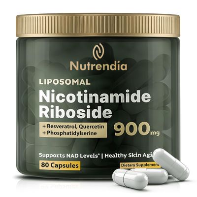 NAD Liposomal Nicotinamide Riboside with Resveratrol &amp; Quercetin NAD - Premium Supplement for Anti-Aging, Enhanced Energy, Improved Focus, Cellular Support - 80 High-Purity Capsules-900mg