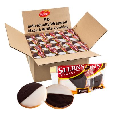 Black &amp; White Cookies 90 Individually Wrapped Cookies NY Style Black and White Cookies Cookies Snack Packs Lunchbox Snacks Office Snacks Kosher, Dairy &amp; Nut Free Sterns Bakery