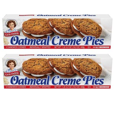 Oatmeal Creme Pies 12 pcs Box Sandwich Cookies Cakes &amp; Pastries with Irresistable Creme Fillings Pack of 2